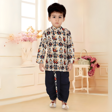 Blue Printed Kids Ethnic Dhoti Kurta Set