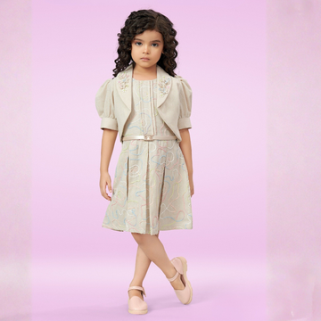 Girls Cream Western Frock with Jacket