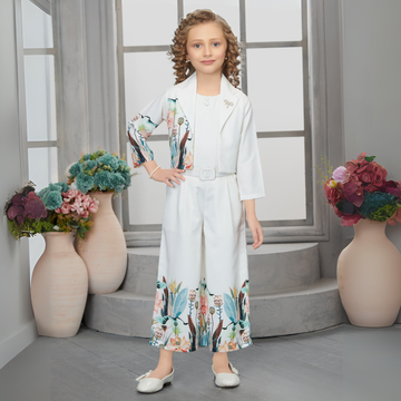 Girls Printed Western Palazzo Set With Jacket