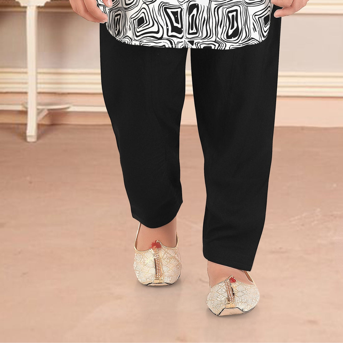 White cotton silk printed kurta set