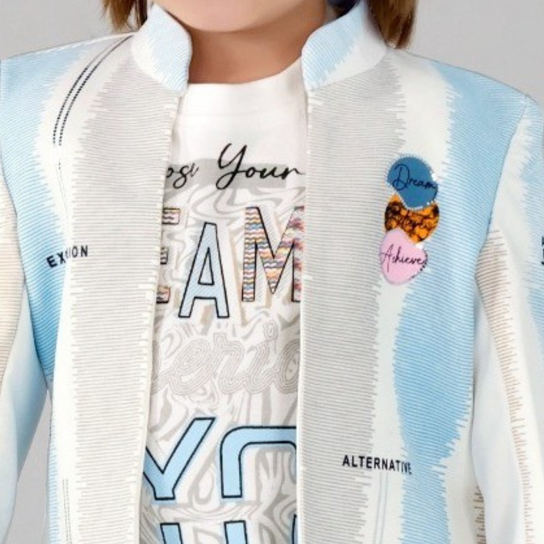 Boys Printed Blazer with Trouser & T-Shirt 3-Piece Suit