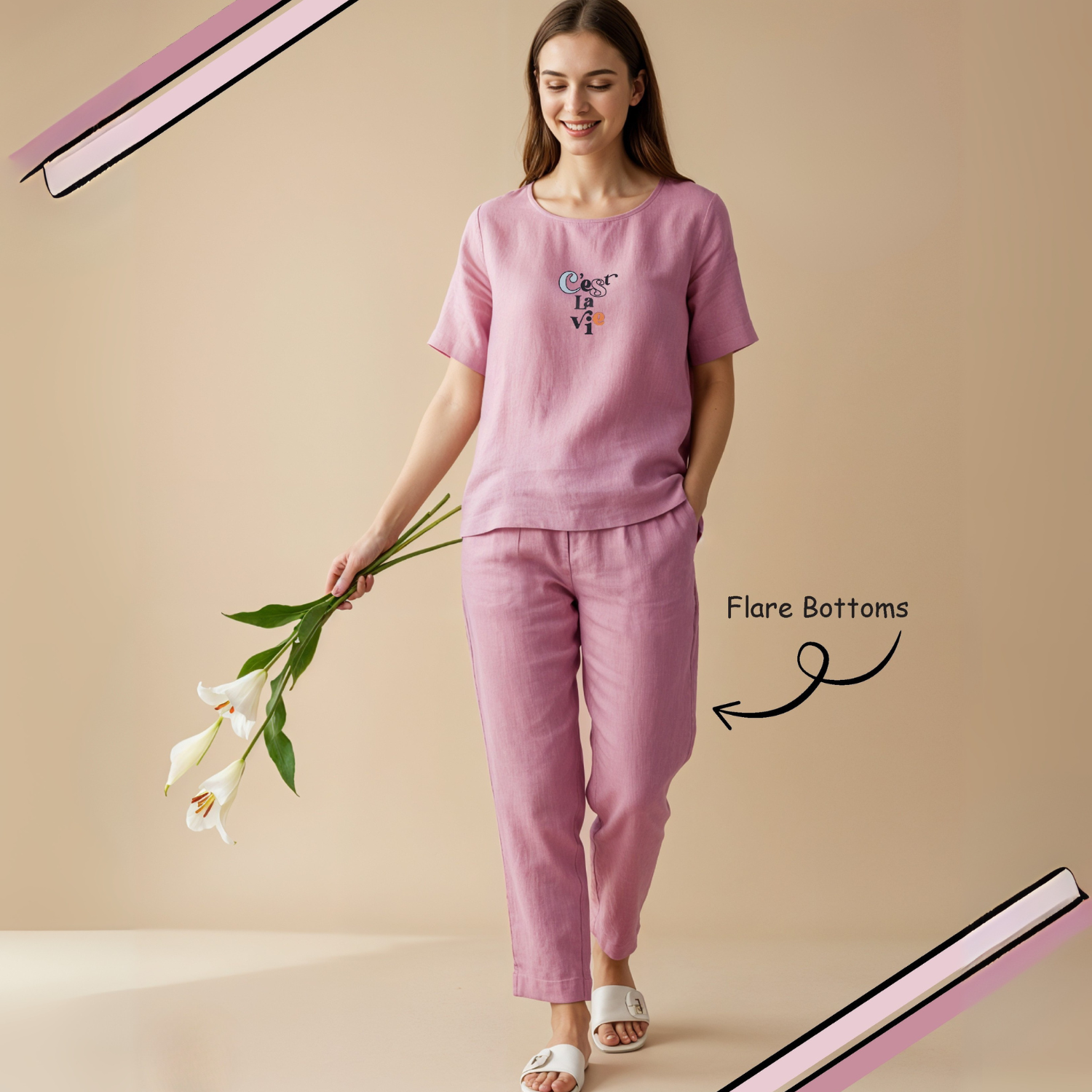 Kanvin Pink Women's Top with Pyjama Night Suit