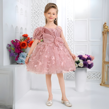 Pink One-Shoulder Glitter Frock