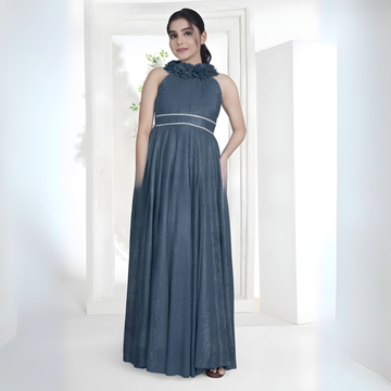 Stylish Blue Party Wear Shimmer Fabric Gown