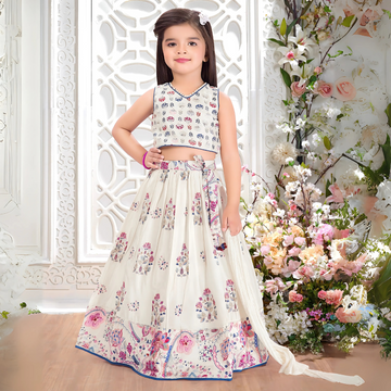 White Lehenga Choli With Embroidered For Girls