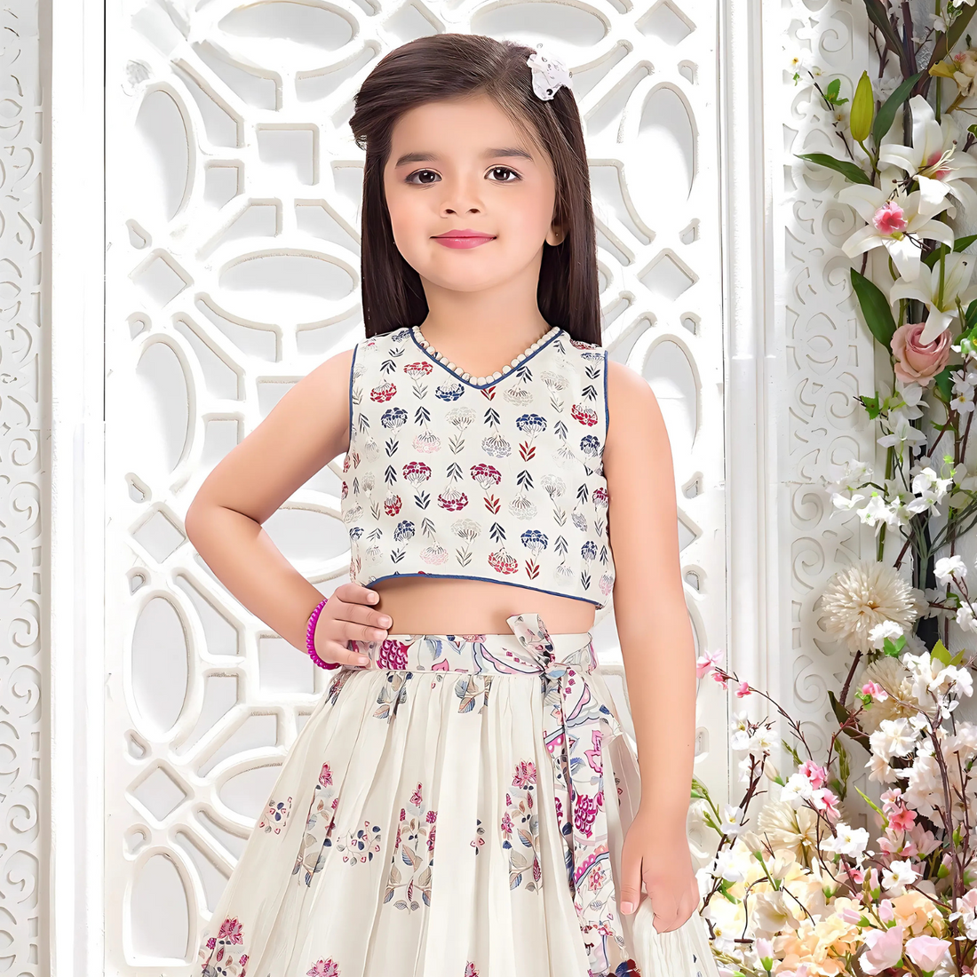 White Lehenga Choli With Embroidered For Girls