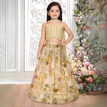 Golden Fawn Embellished Lehenga Choli Set For Girls