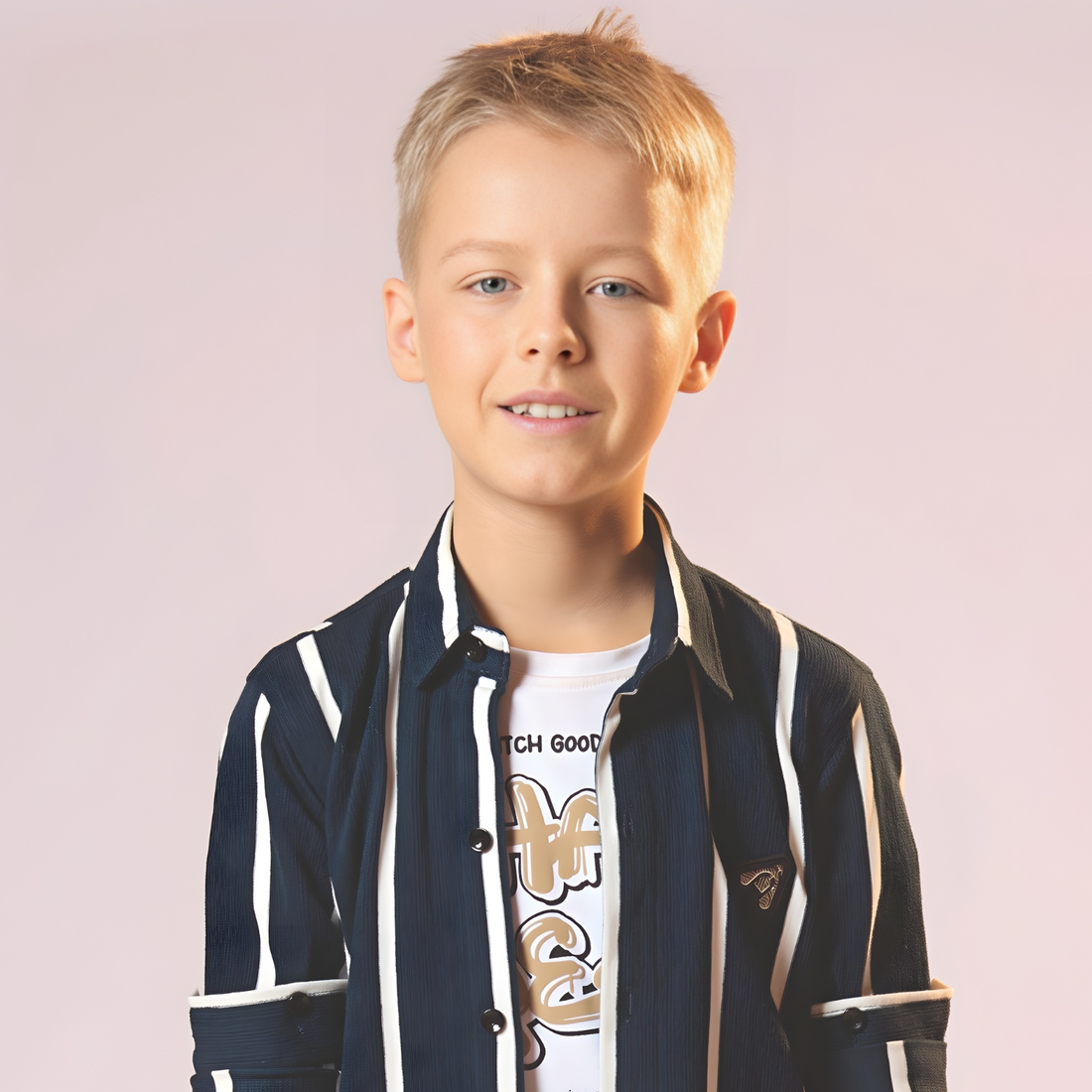 Boys Blue Slim Fit Stripe Full Sleeves  Shirt