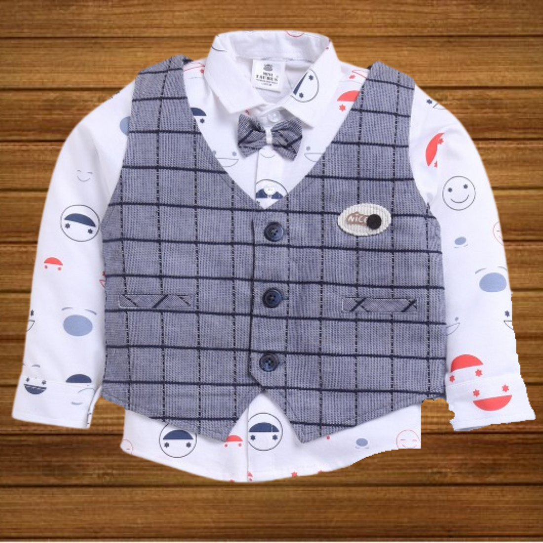 Sinker Knit Full Sleeves 3 Piece Party Suit with Attached Bow with