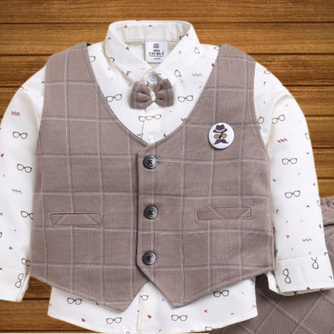 Sinker Knit Full Sleeves 3 Piece Party Suit with Attached Bow