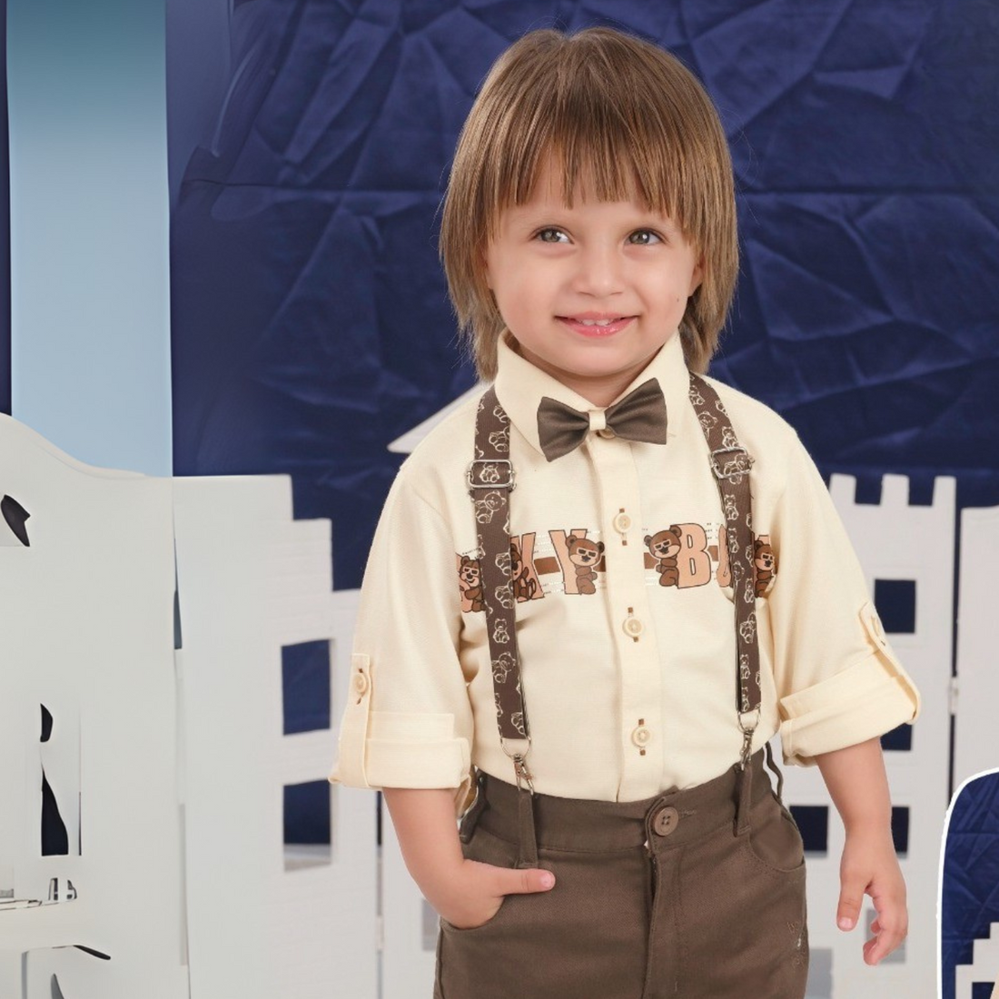 Exclusive kids Party Wear Shirt, Pant With Suspenders And Bow