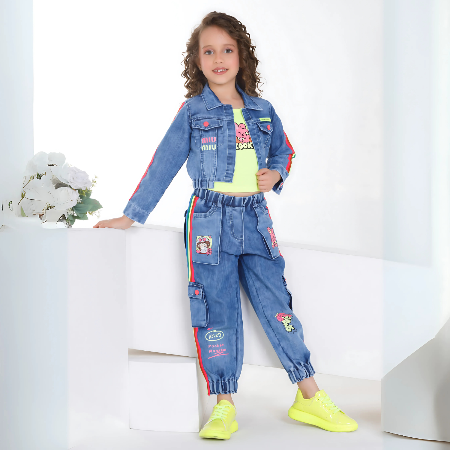 Girls' Stylish Denim Jacket and Jeans Co-Ord Trendy Outfit
