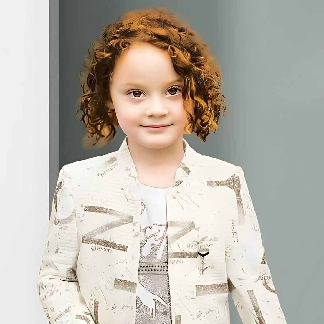 Brown Boys Printed Blazer & T-shirt With Trouser Set