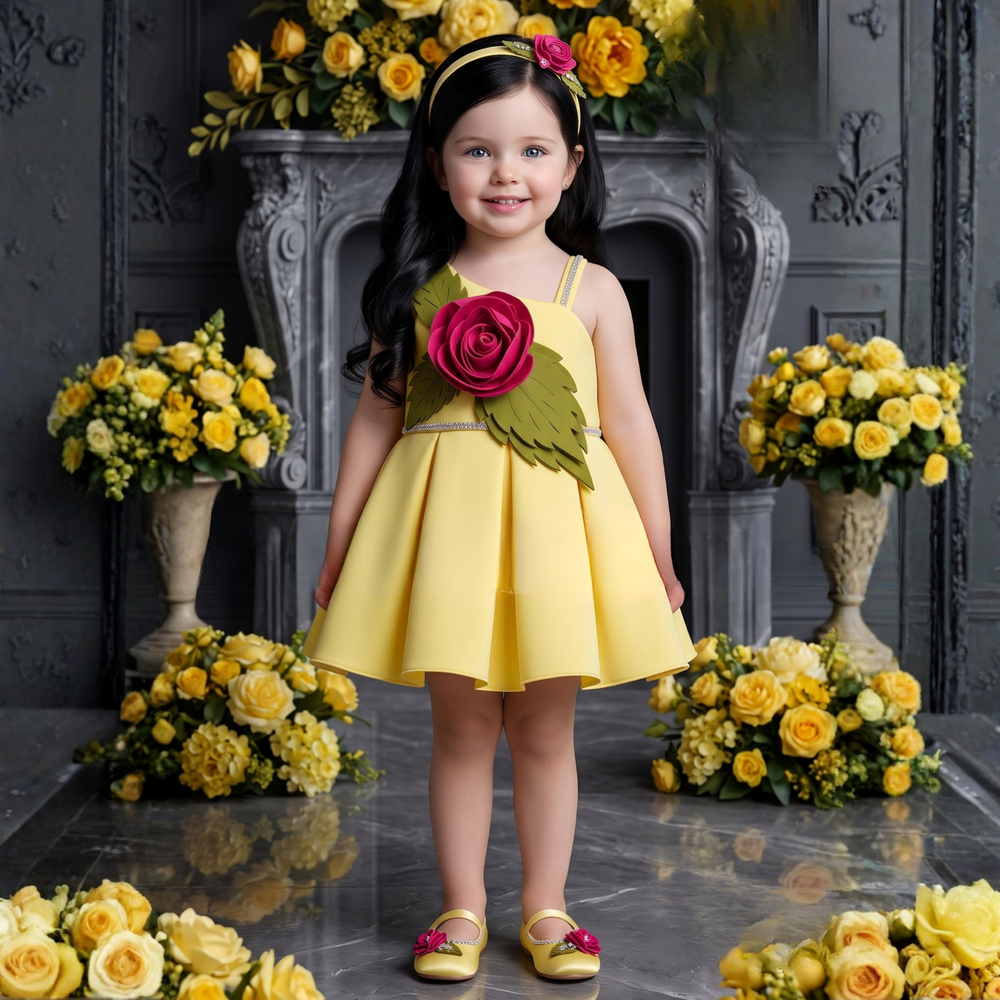 Elegant Fawn Frock With Floral Embellished For Girls