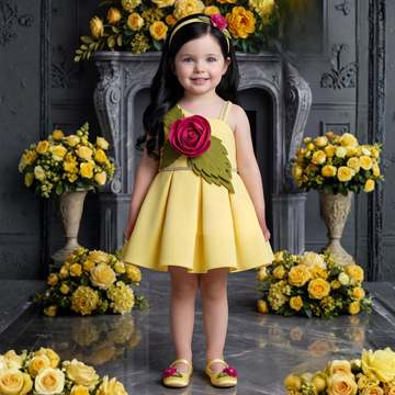 Elegant Fawn Frock With Floral Embellished For Girls