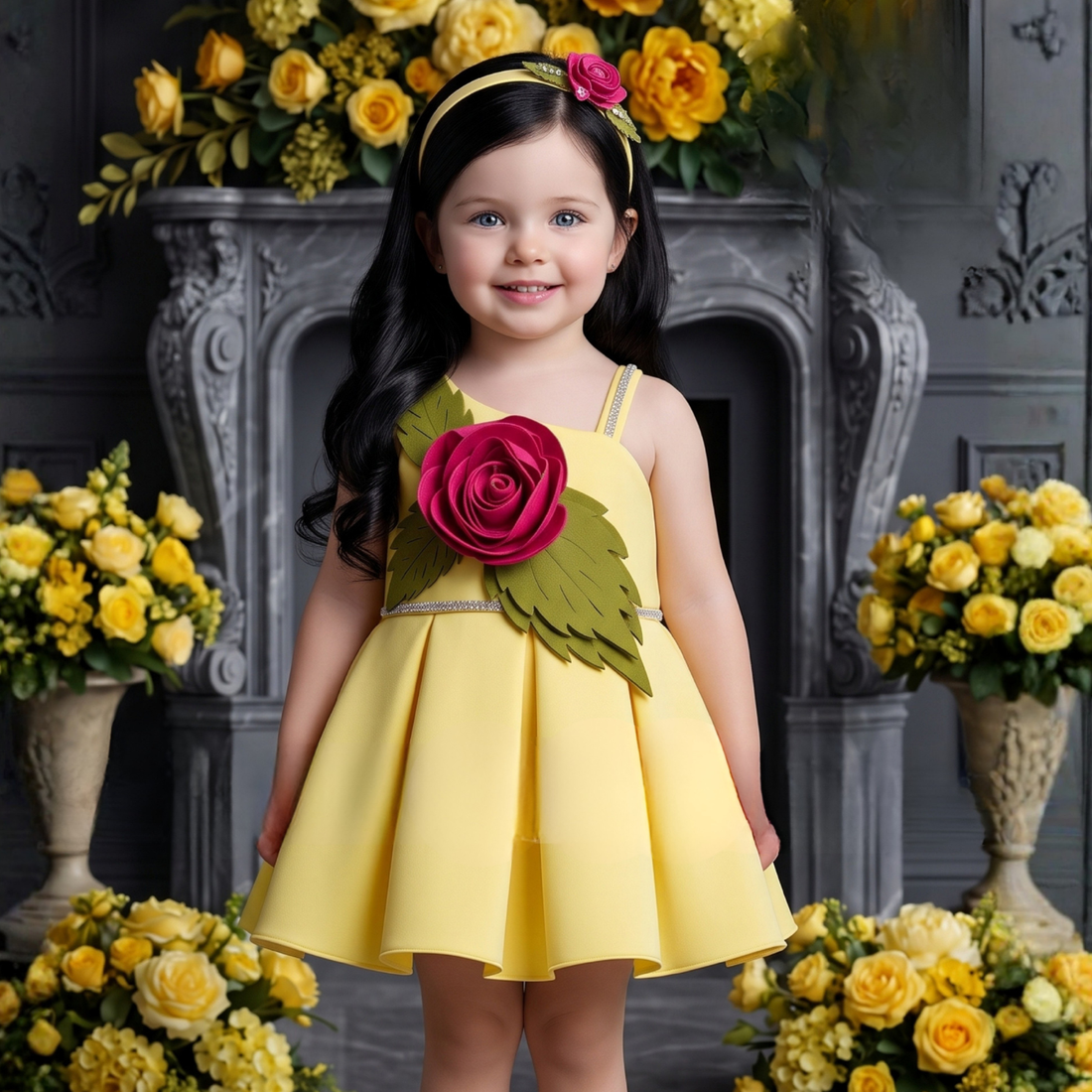 Elegant Fawn Frock With Floral Embellished For Girls