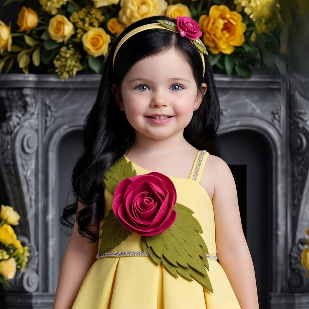 Elegant Fawn Frock With Floral Embellished For Girls