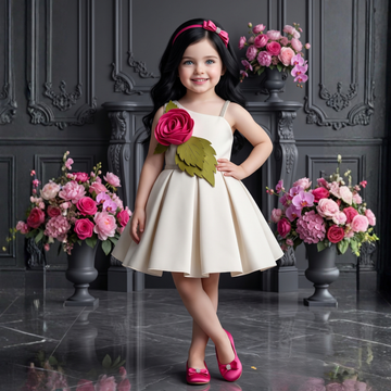 Elegant Fawn Frock With Floral Embellished For Girls