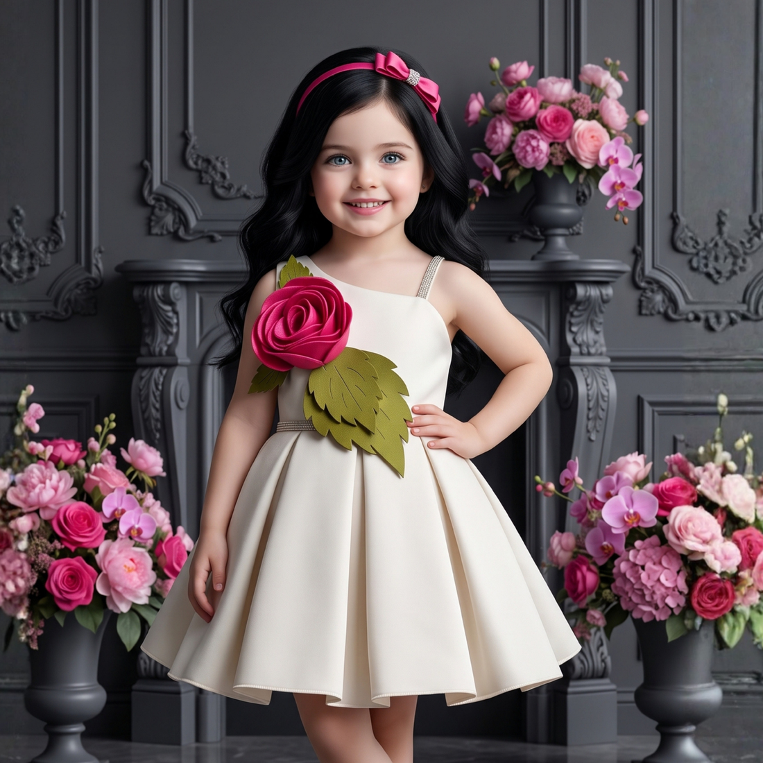 Elegant Fawn Frock With Floral Embellished For Girls