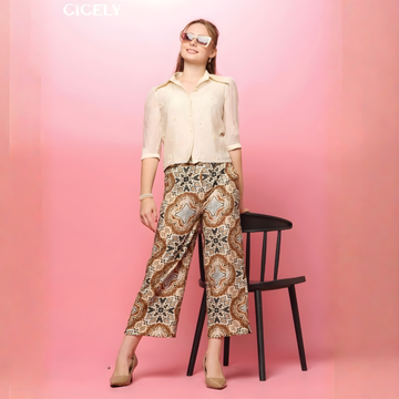 Girls Cream Trendy Printed Palazzo Set