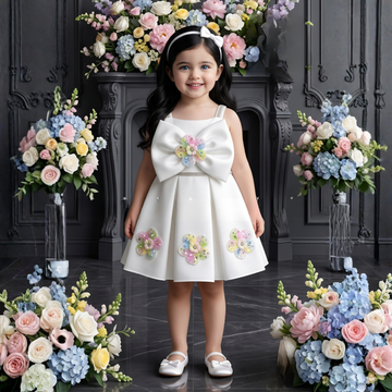 Girls White Party Frock | Elegant Soft Fabric Kids