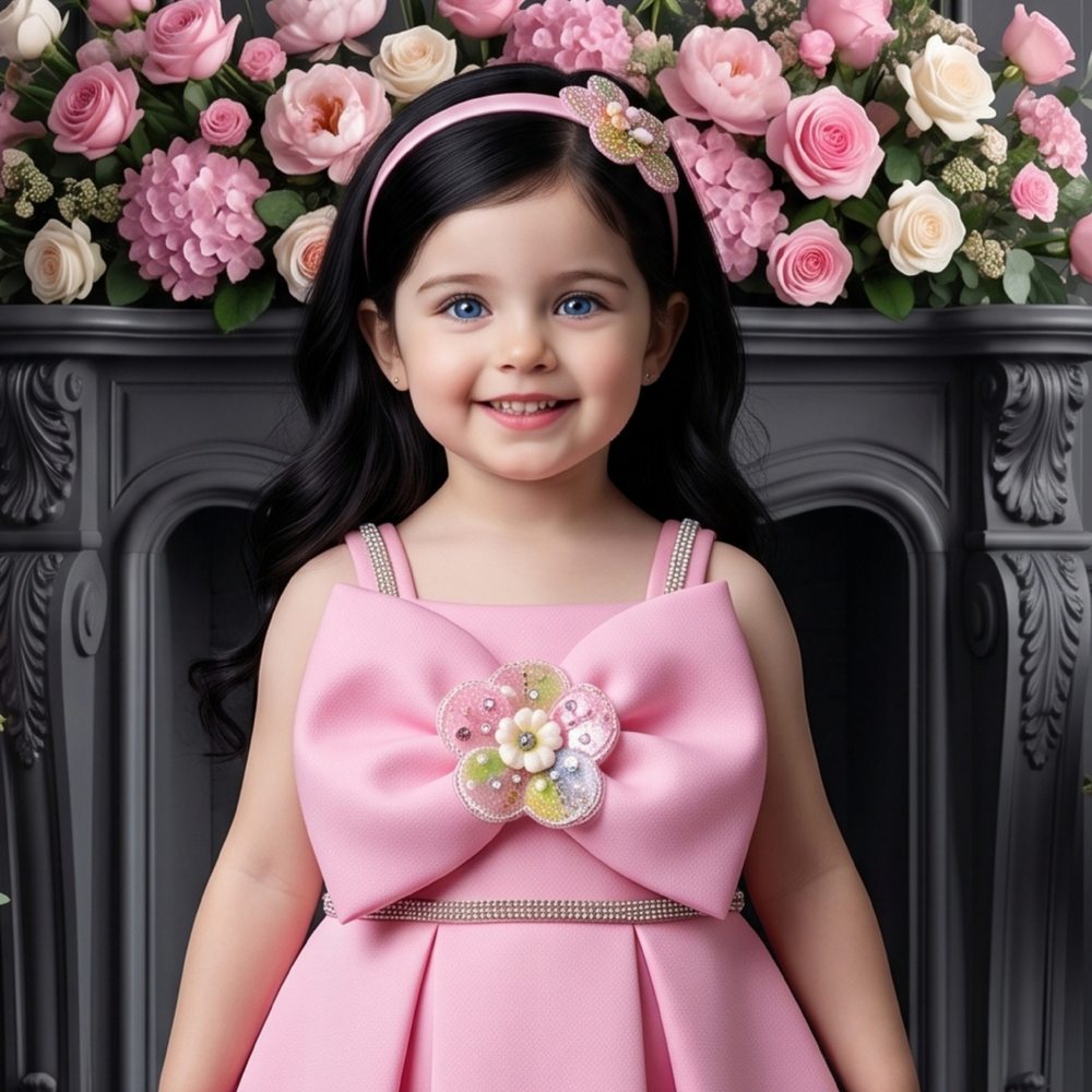 Elegant Pink Frock With Floral Embellished For Girls