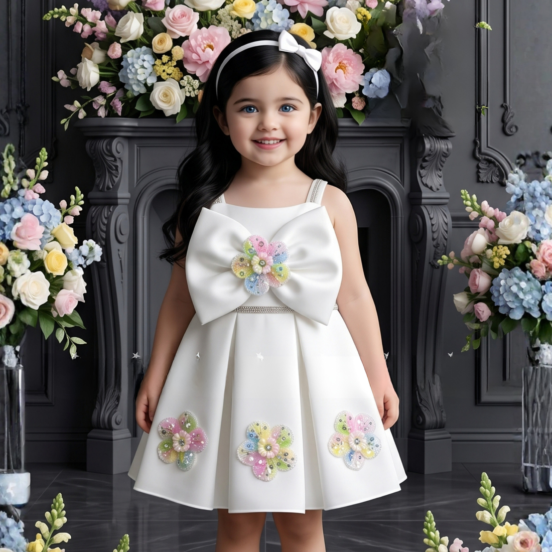 Girls White Party Frock | Elegant Soft Fabric Kids