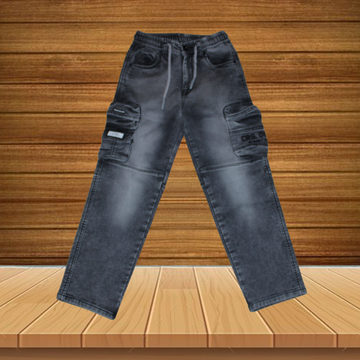 Washed Grey Cargo Denim For Boy