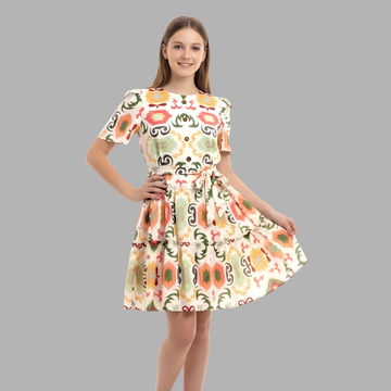 Girls Printed Knee Length Stylish Frock