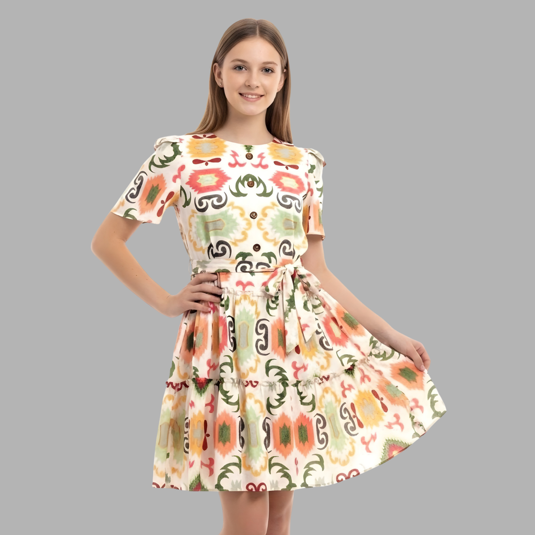 Girls Printed Knee Length Stylish Frock