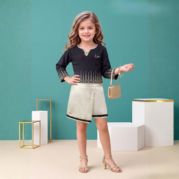 Girls Black Stylish Western Skirt Top