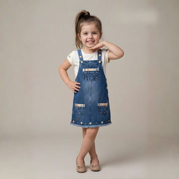 Stylish Girls Blue Denim Frock