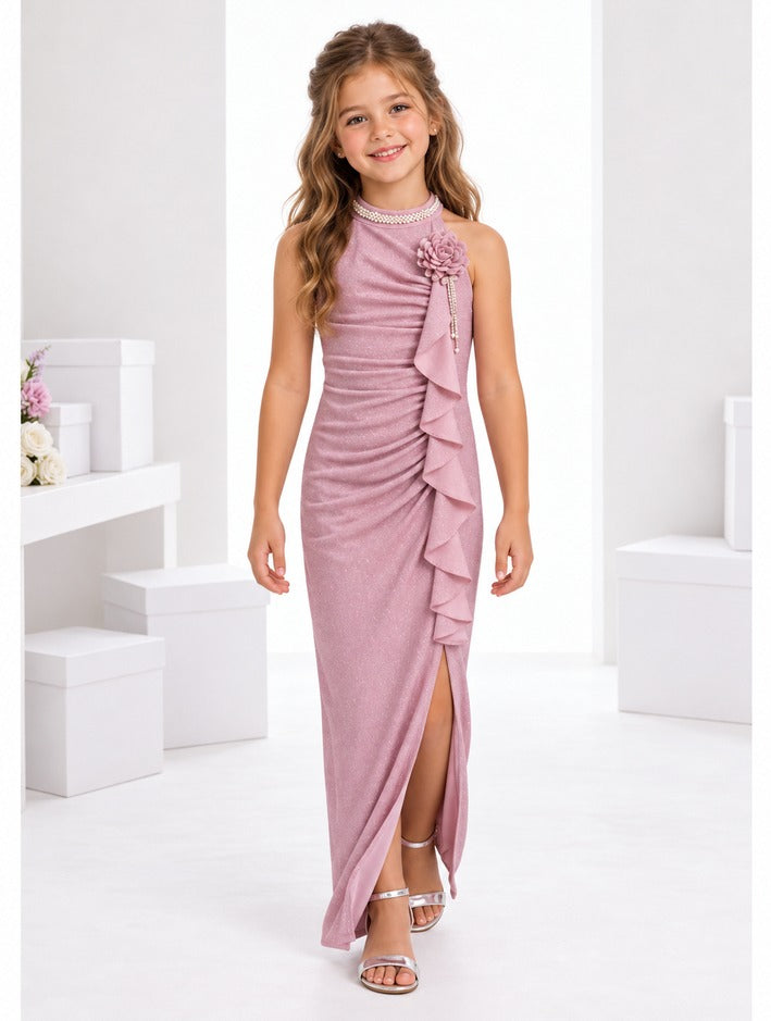 Girls Pink Halter Neck Party Gown