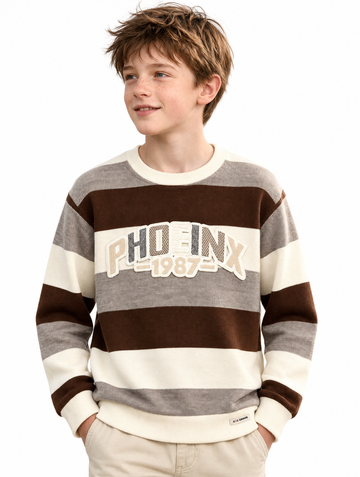 Boys Brown Striped PHOENIX 1987 Knit Pullover (Pants Not Included)