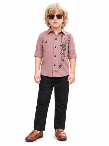 Boys Pink Full Sleeve Shirt and Pants Set