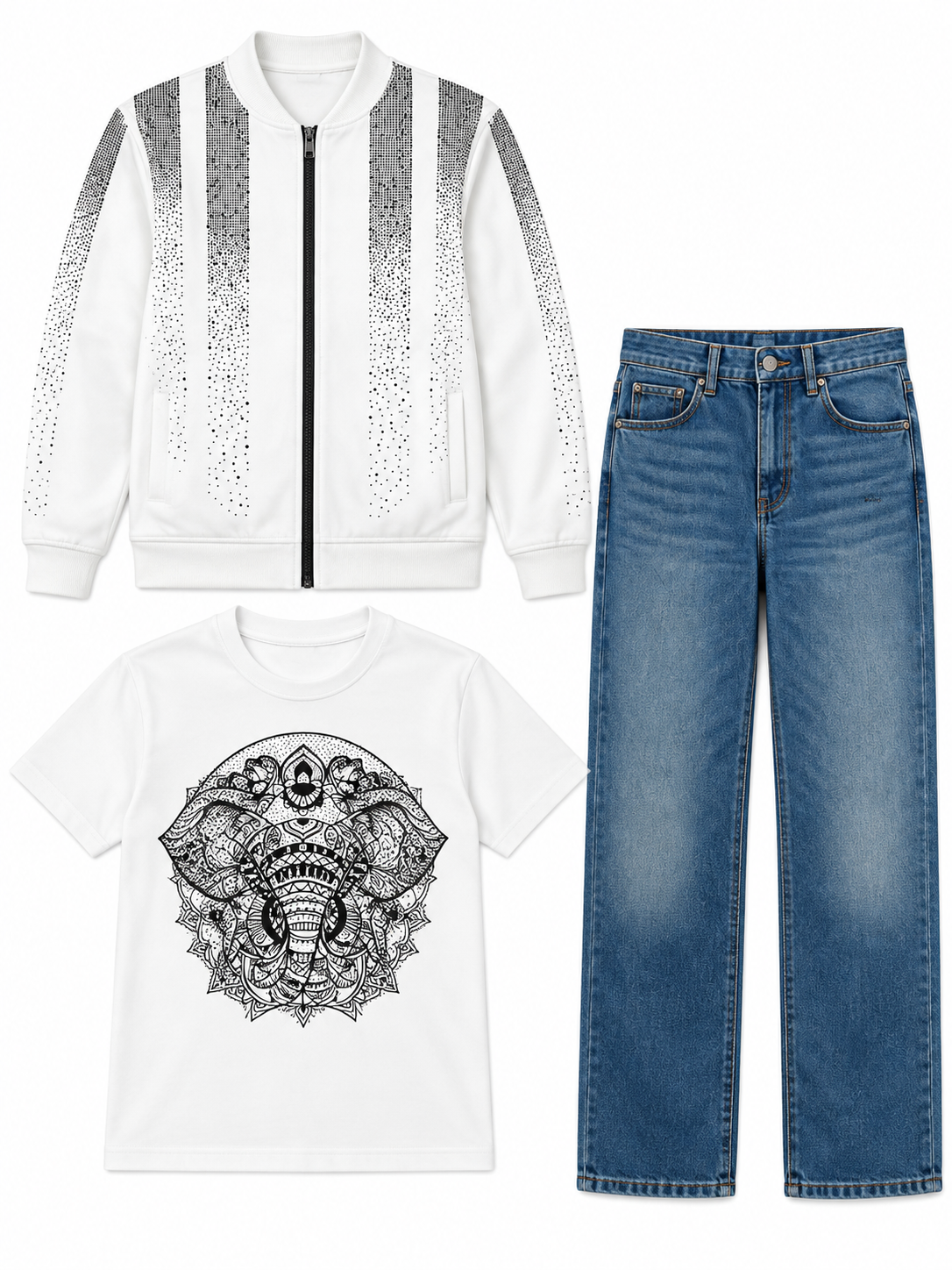 Boys White Embellished Jacket with T-Shirt