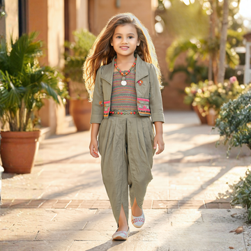 Girls Floral Printed Cotton Kurta & Dhoti Pant Set