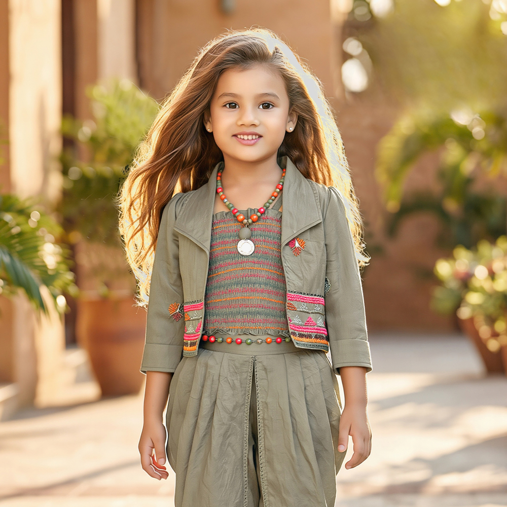 Girls Floral Printed Cotton Kurta & Dhoti Pant Set