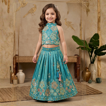 Floral Printed & Embroidered Lehenga Choli For Girls