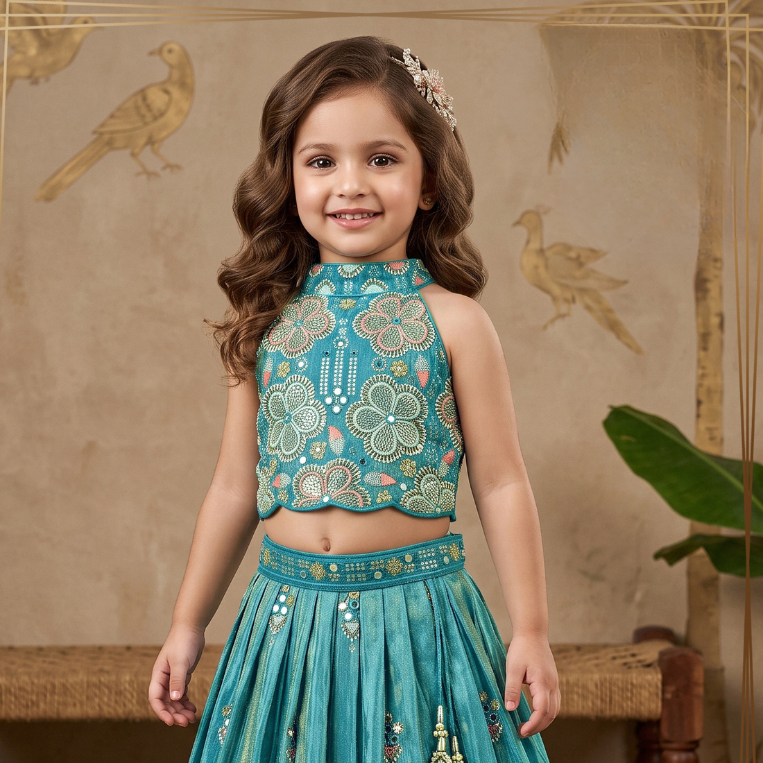 Floral Printed & Embroidered Lehenga Choli For Girls