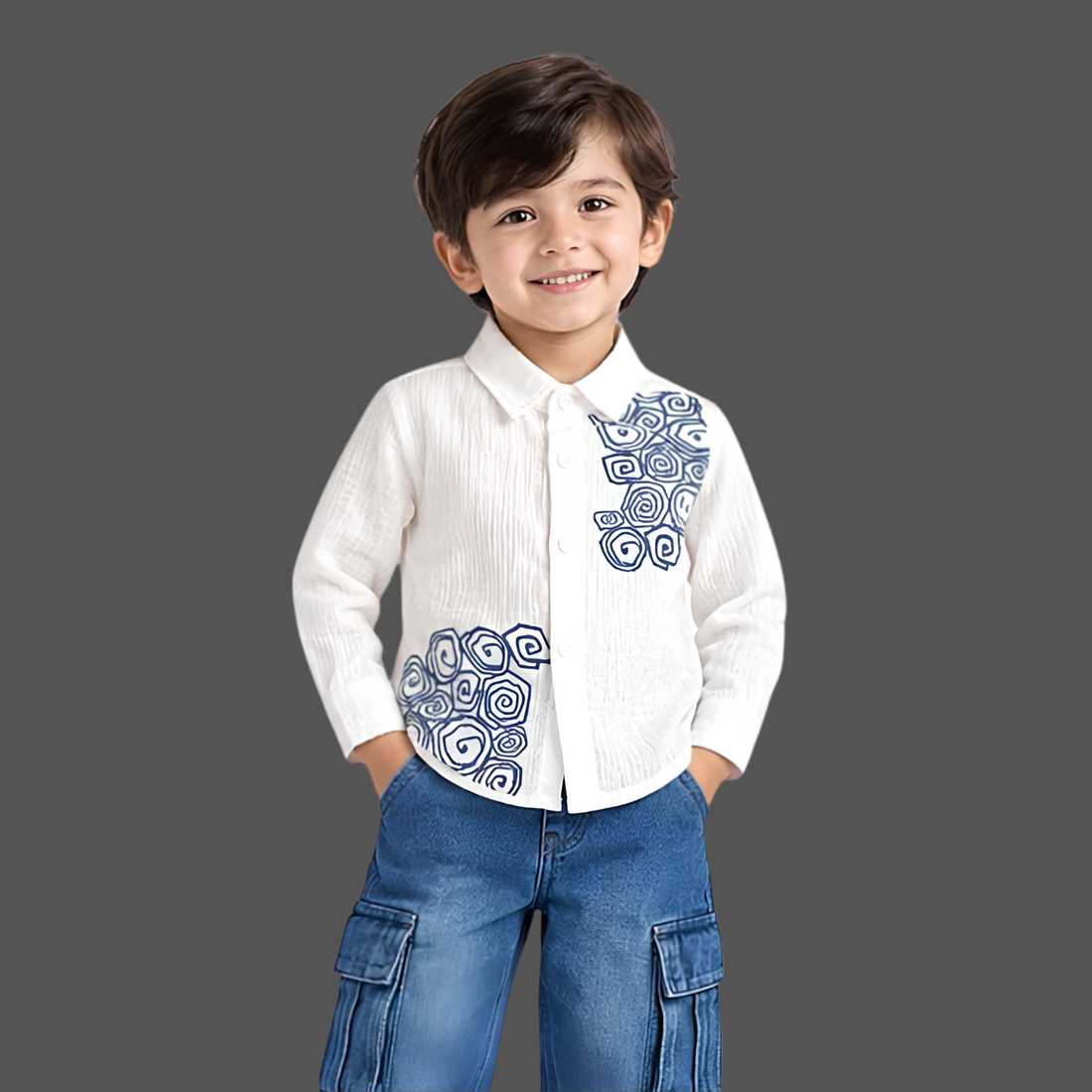Boys Printed Casual Shirt with Denim Pant Set
