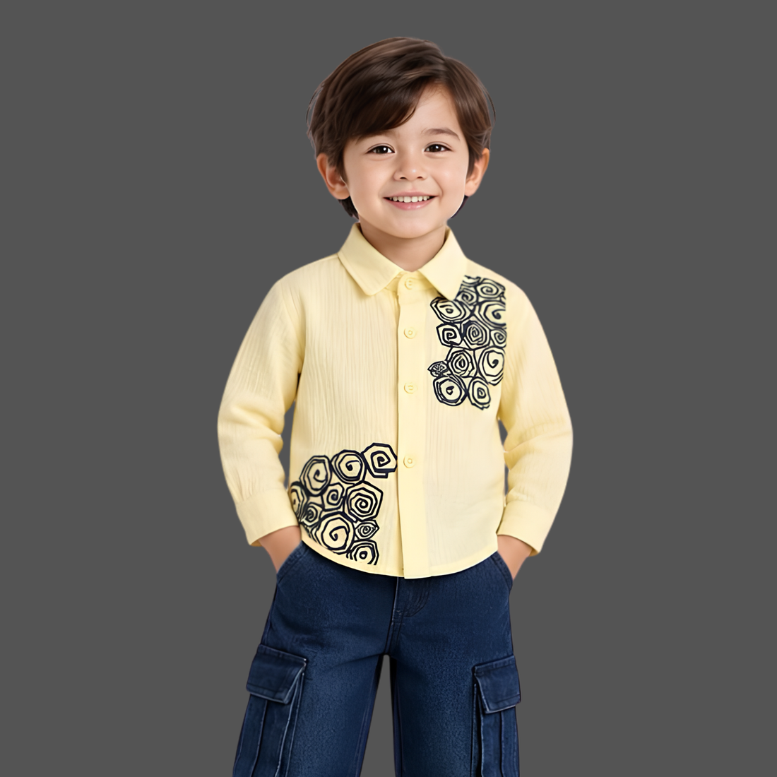 Boys Printed Casual Shirt with Denim Pant Set