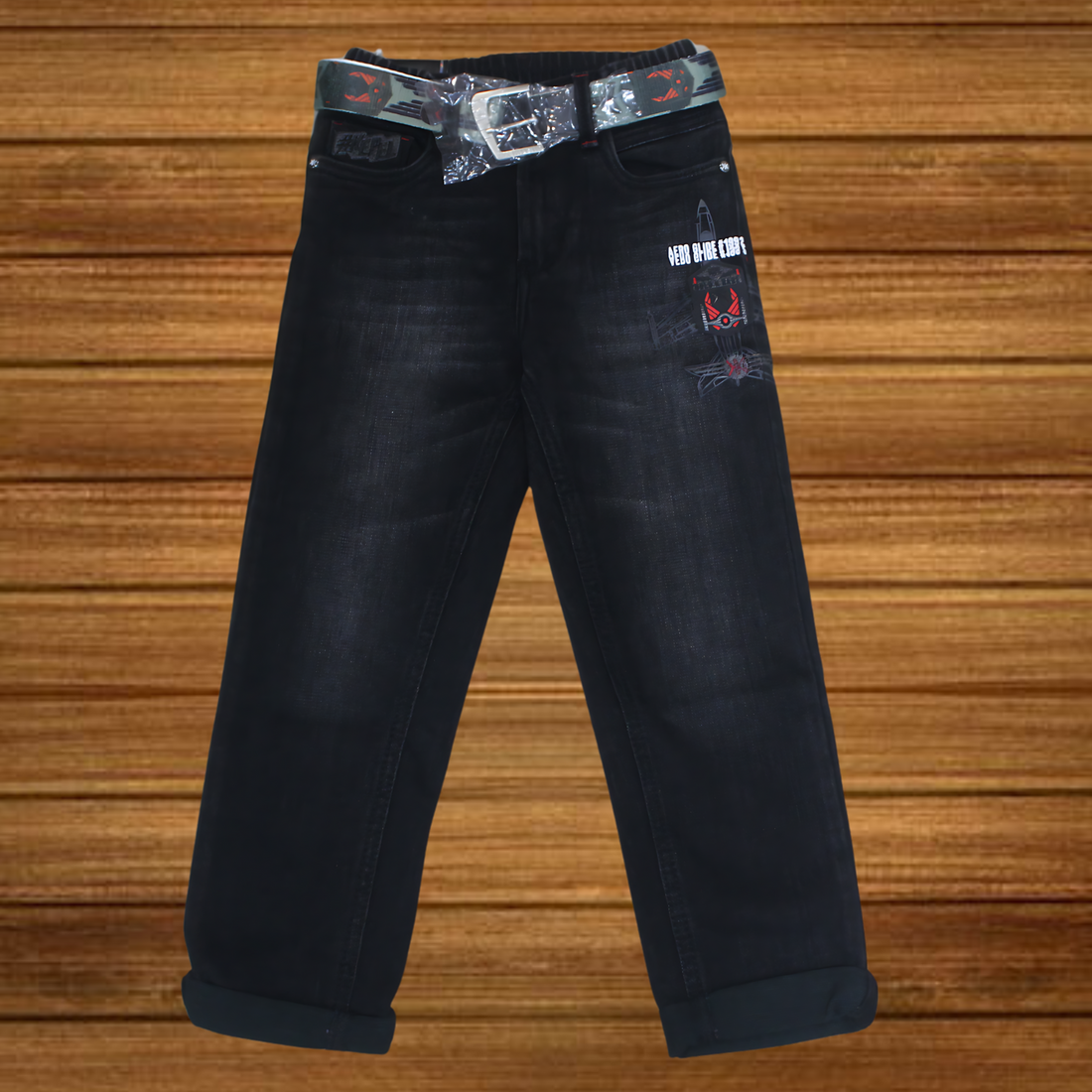Boys Black Elastic Waist Fancy Denim Jeans