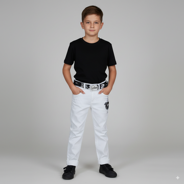Party Wear White Kids Cotton Denim Jeans