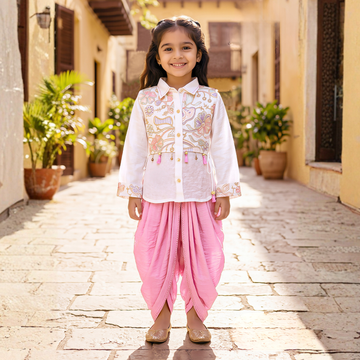 Girls Floral Printed Cotton Kurta & Dhoti Pant Set