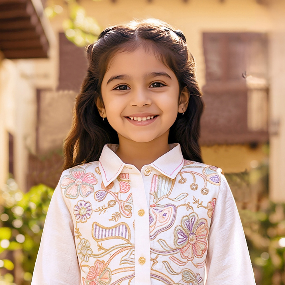 Girls Floral Printed Cotton Kurta & Dhoti Pant Set