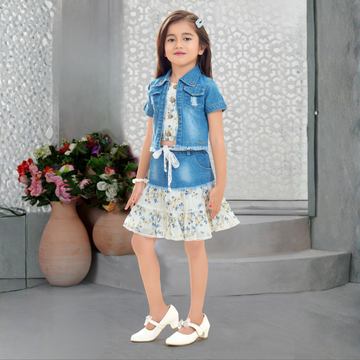 Girls Denim Skirt Top Fancy Jacket Set