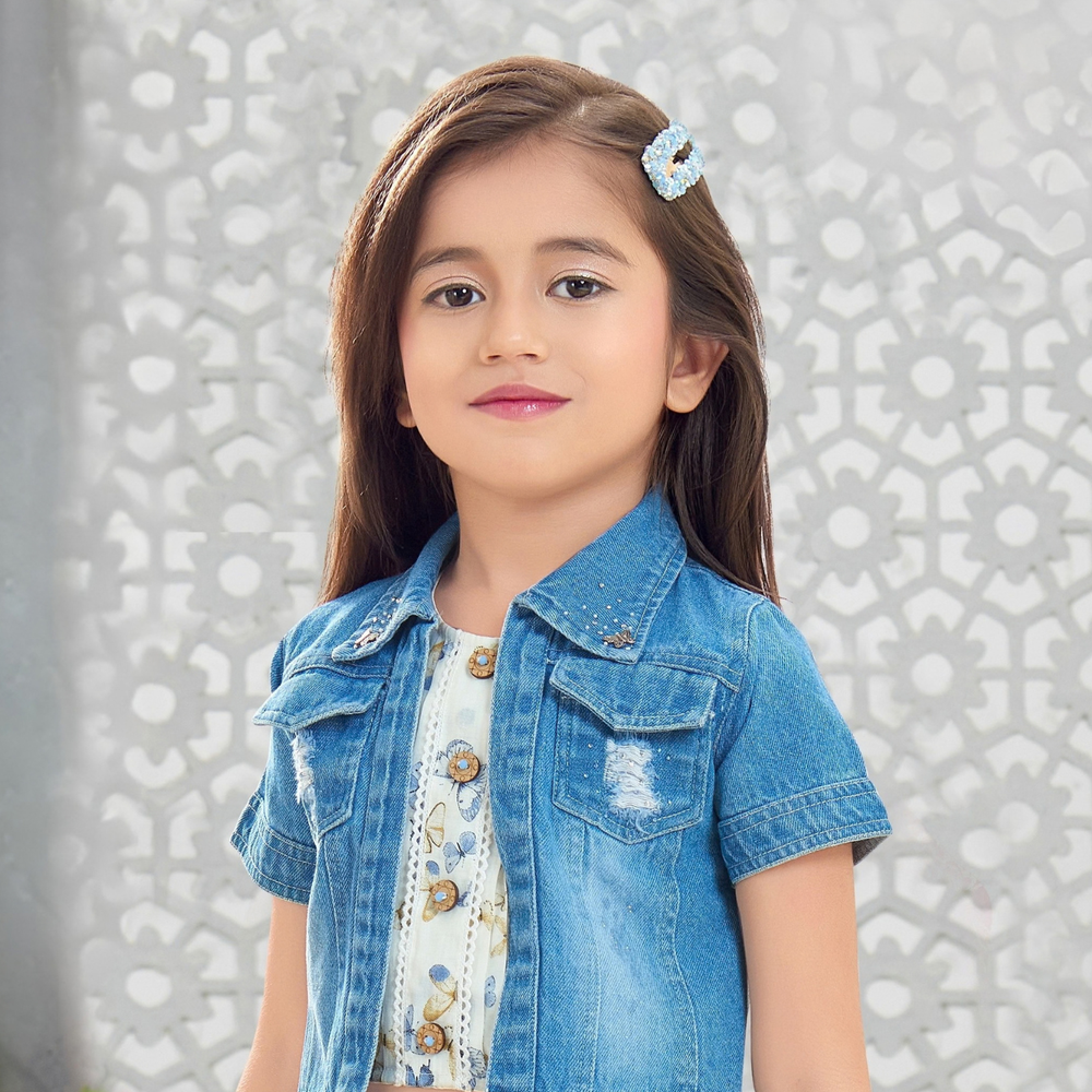 Girls Denim Skirt Top Fancy Jacket Set
