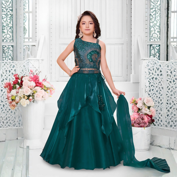 Girls Wedding Wear Green Lehenga Choli Set With Dupatta