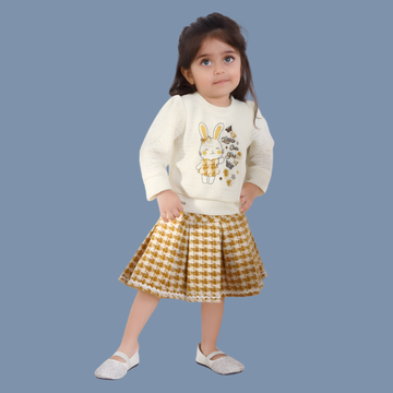 Girls Cream Skirt with Top Long Sleeve